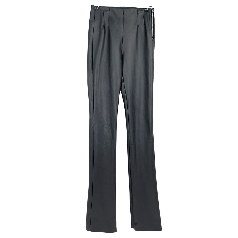 ZARA Black Faux Leather Pants High Rise Zipper Ankle Zip Split Women US S